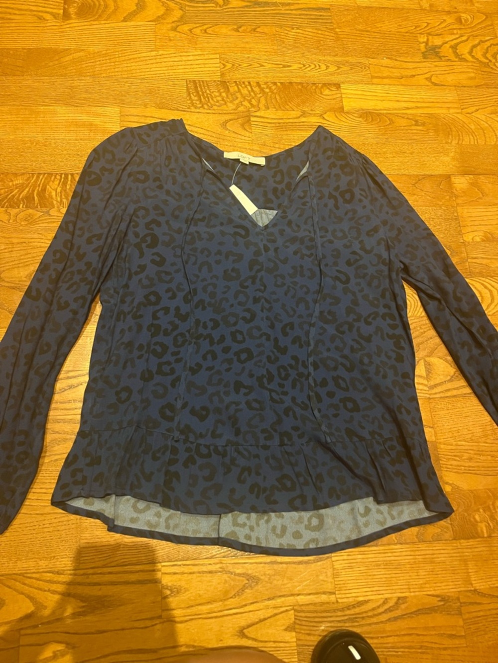 NWT LOFT Long-Sleeve Navy Leopard Print V-Neck Blouse